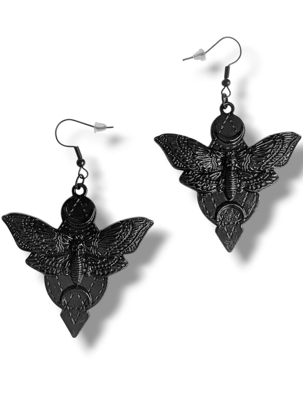 NWT Large Handmade Black Lunar Death Moth Earrings
